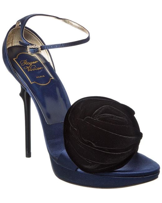 Roger Vivier Blue Rose Satin & Velvet Platform Sandal