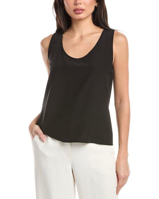 St. John Black Scoop Neck Silk-Blend Shell