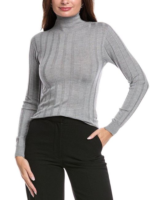 Peserico Gray Turtleneck Wool-Blend Sweater