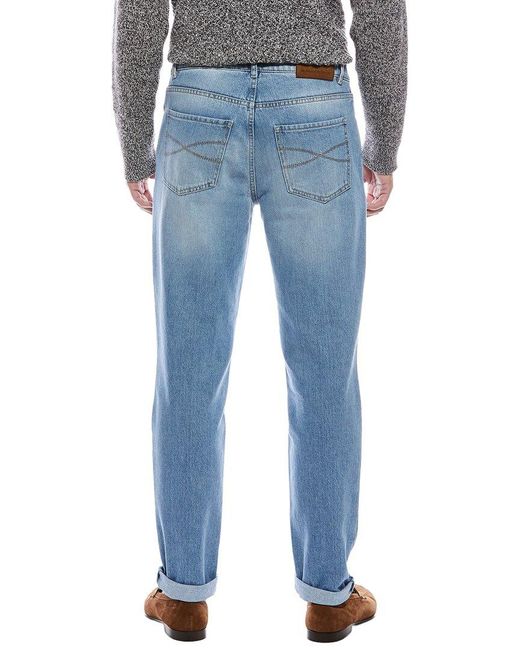 Brunello Cucinelli Blue Light Wash Traditional Fit Jean for men