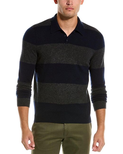 Autumn Cashmere Black Striped Wool & Cashmere-blend Polo Sweater for men