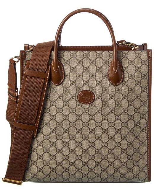 Gucci Brown Interlocking G Small GG Supreme Canvas & Leather Tote for men