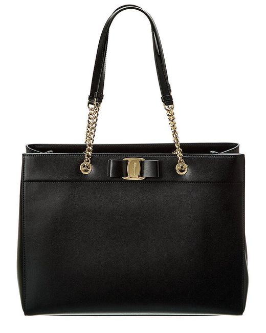 Ferragamo Black Vara Bow Double Handle Leather Tote