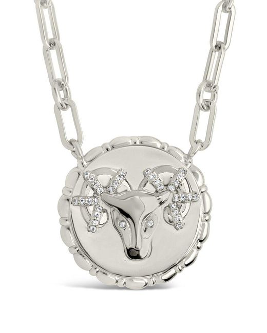 Sterling Forever White Rhodium Plated Cz Bold Link Aries Zodiac Necklace