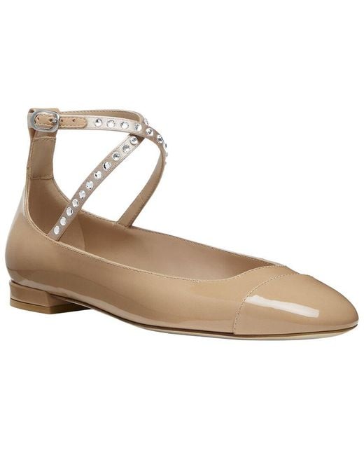 Stuart Weitzman Metallic Eden Crystal Strap Patent Flat