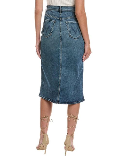 Mother Blue Denim Swooner Straight Midi Skirt
