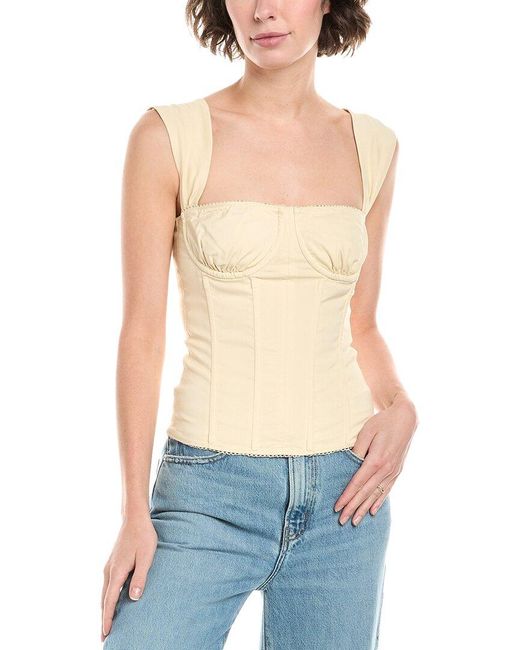WeWoreWhat Blue Ruched Cup Linen-Blend Corset Top