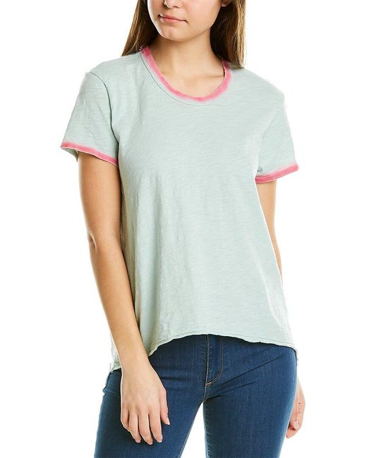 Wilt Cotton Shrunken Boyfriend Ringer Top in Blue Lyst