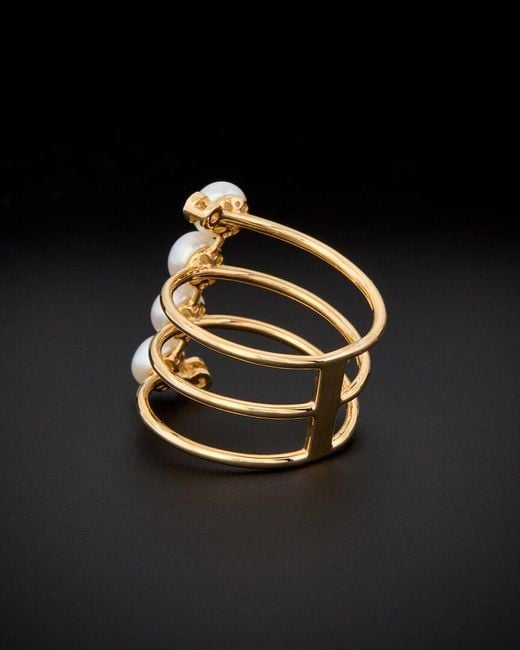 Italian Gold Black 18k 0.04 Ct. Tw. Diamond Pearl Ring