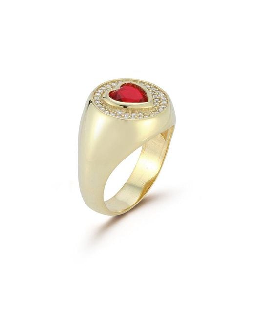 Sphera Milano White 14k Over Silver Cz Heart Signet Ring
