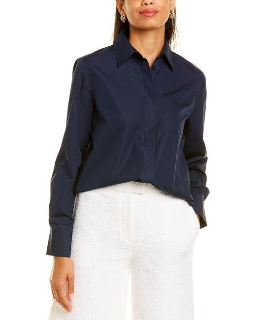 St. John Cotton Poplin Collar Blouse in 