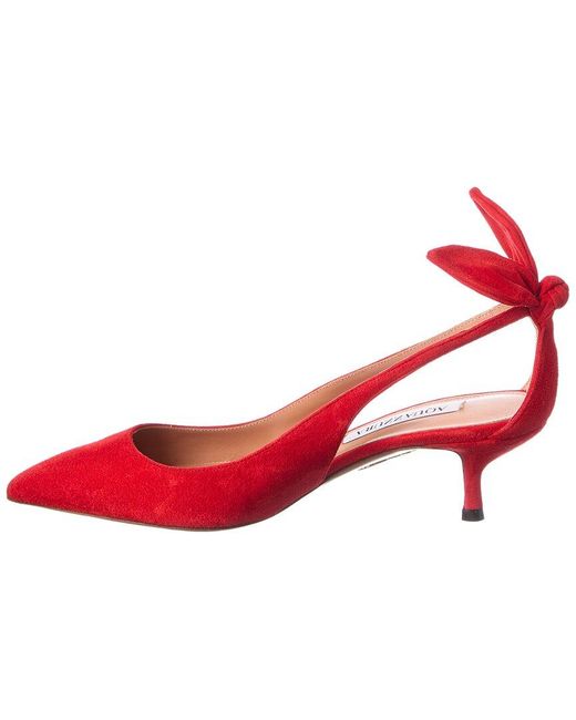 Aquazzura Red Bow Tie 65 Suede Slingback Pump