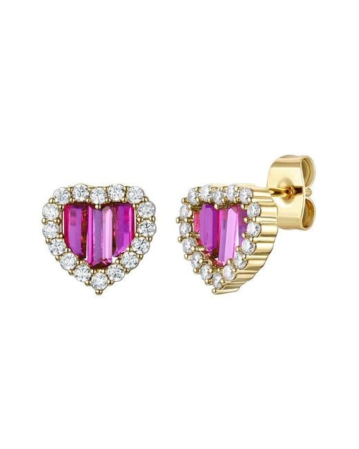 Rachel Glauber Pink 14k Plated Cz Heart Earrings