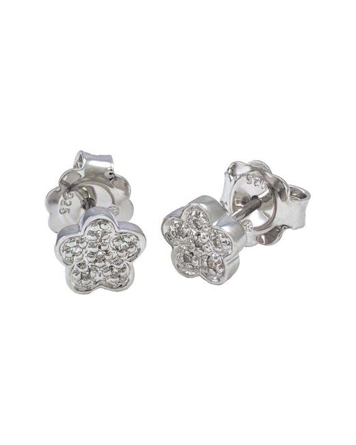 Diamond Select Cuts Metallic Silver 0.05 Ct. Tw. Diamond Flower Earrings