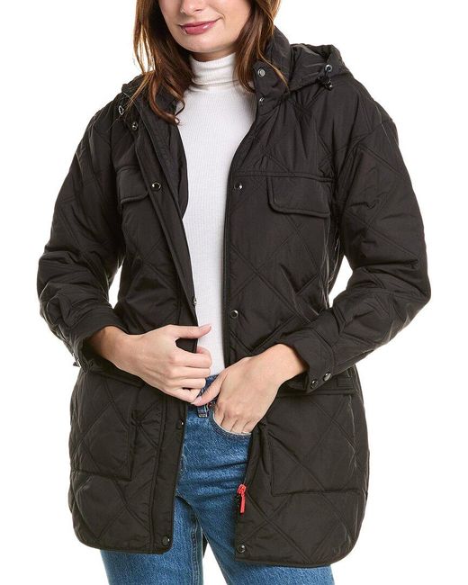 HUNTER Friday Belted Self Packable Quilted Jacket in Black Lyst UK