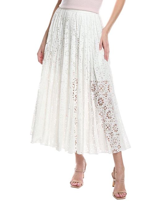 Rebecca Taylor White Geo Eyelet Pleated Maxi Skirt