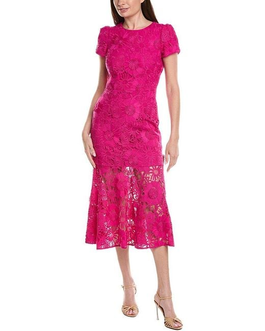 MILLY Pink Daisy Floral Embroidery Maxi Dress