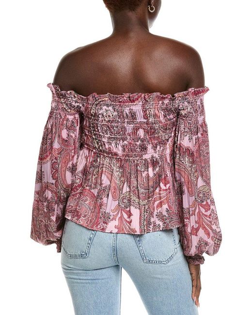 L'Agence Red Ariela Off-The-Shoulder Blouse