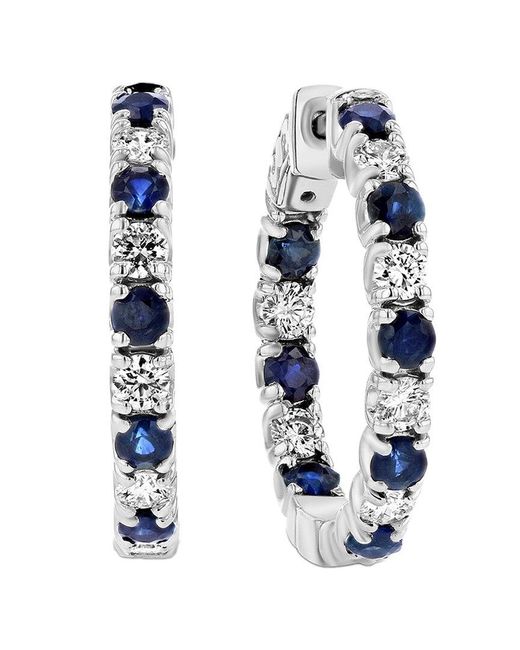Diana M White Fine Jewelry 14k 3.58 Ct. Tw. Diamond & Sapphire Hoops
