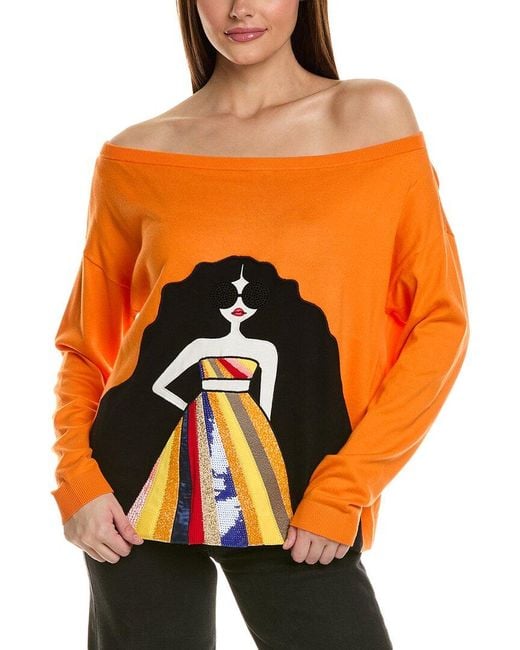 Alice + Olivia Orange Alice + Olivia Winona Staceface Pullover