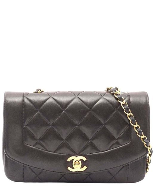 Chanel Gray Black Lambskin Diana Flap Shoulder Bag (authentic Pre-loved)