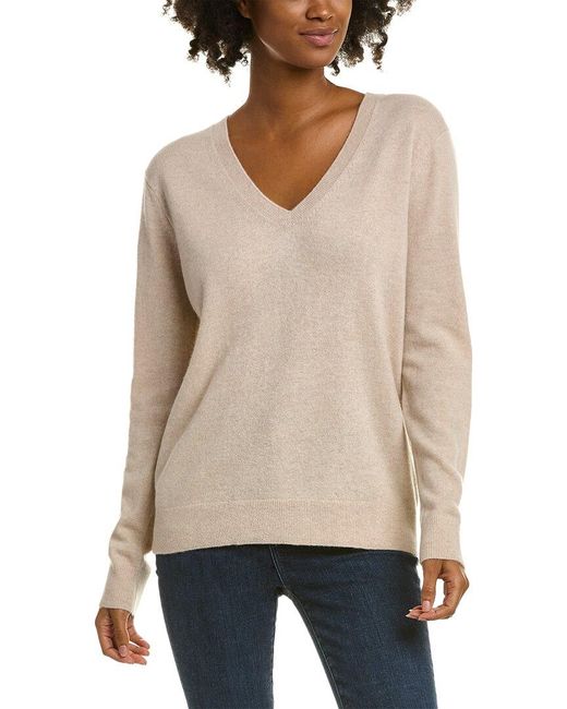 Vince V-neck Cashmere Weekend Sweater in Natural | Lyst Australia
