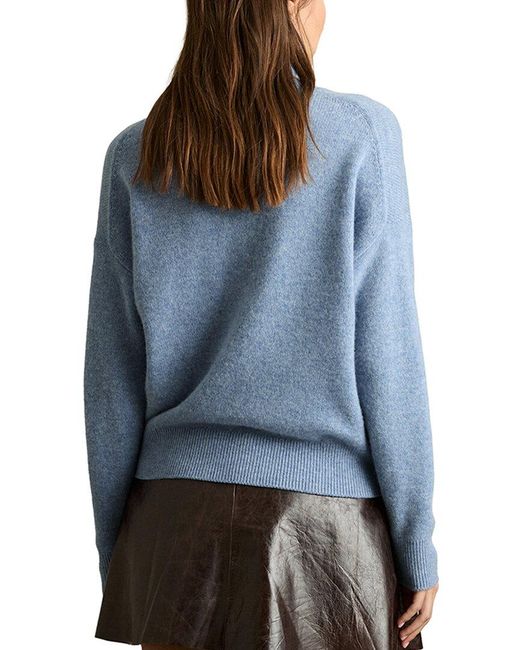 Reiss Blue Ava Open Neck Button Knit Wool & Cashmere-Blend Top
