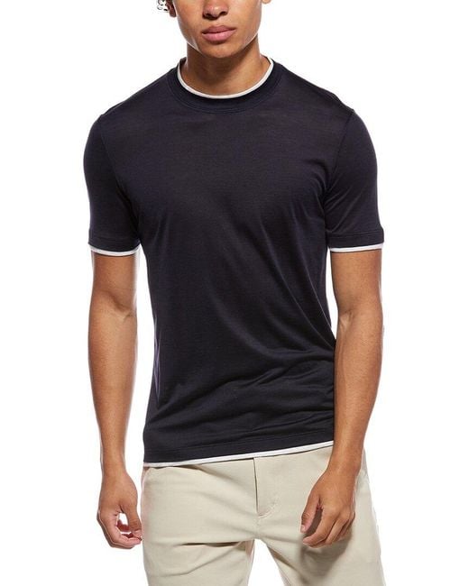 Brunello Cucinelli Black Silk-Blend T-Shirt for men