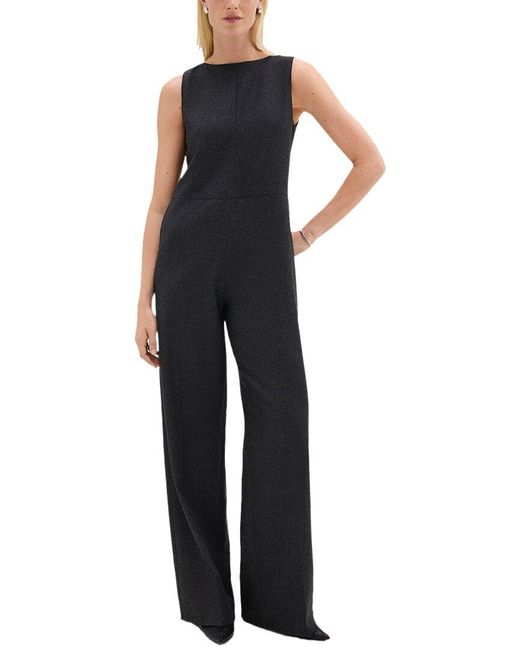 Theory Blue Relaxed Sleeveless Wool-Blend Jumpsuit
