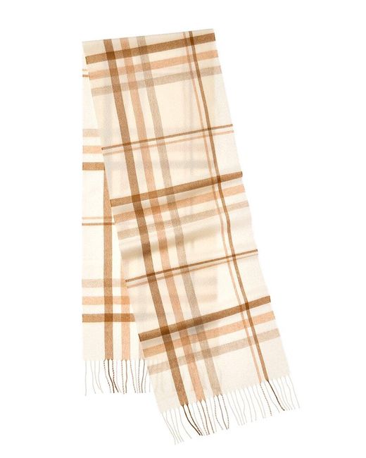 Amicale Cashmere Natural Check Cashmere Scarf