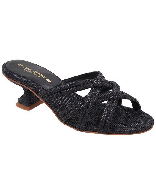 Andre Assous Black Polina-1 Raffia Sandal