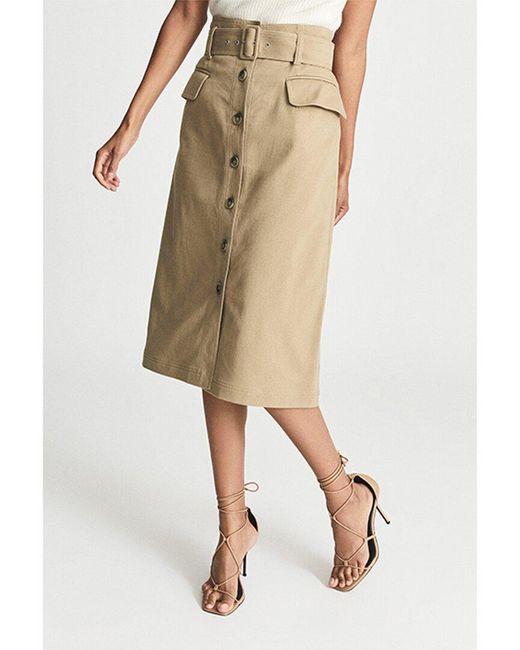 Reiss Natural Carrie Belted Midi Skirt
