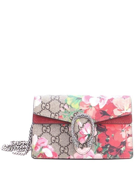 Gucci Pink Gg Coated Canvas Dionysus Bag Blooms Print Super Mini (Authentic Pre-Loved)