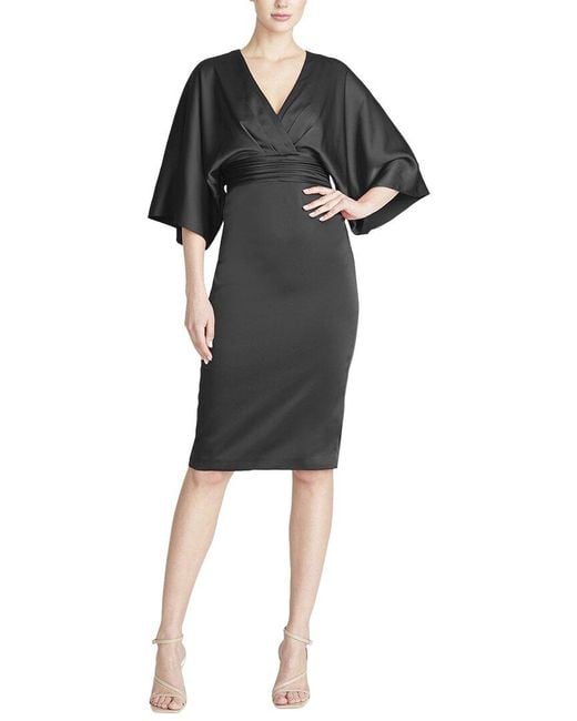 THEIA Black Kimono Satin Cocktail Dress