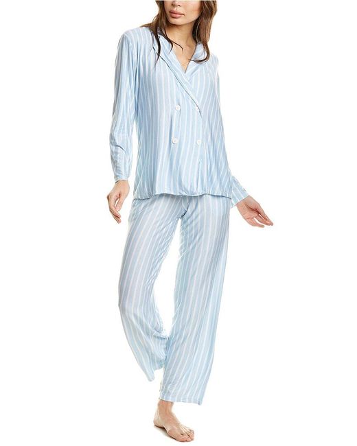 Hale Bob Blue 2pc Stripe 4-button Pajama Pant Set