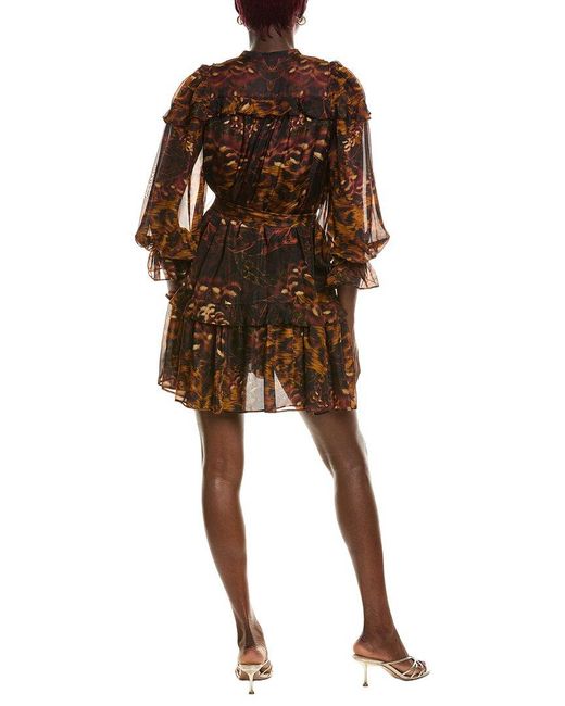 Marchesa Brown Silk-Blend Mini Dress