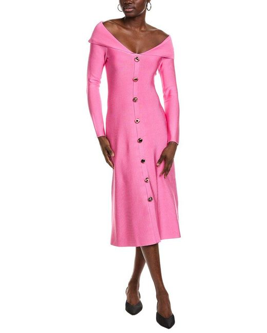 Lela Rose Pink Off-The-Shoulder Midi Dress