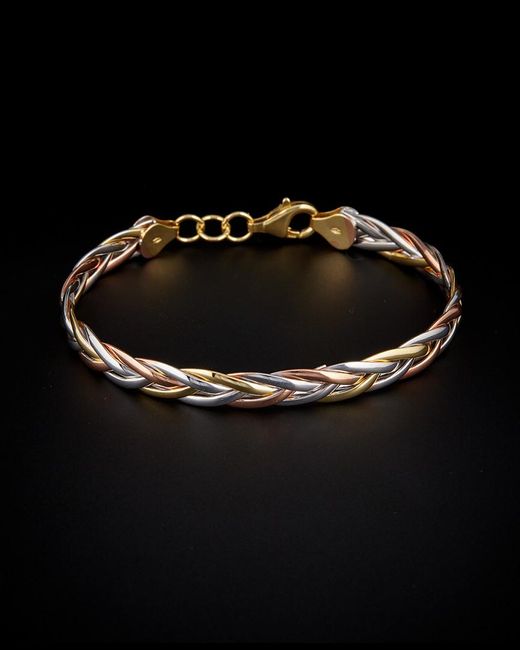 Italian Gold Black 14k Tri-color Polished Braided Bangle