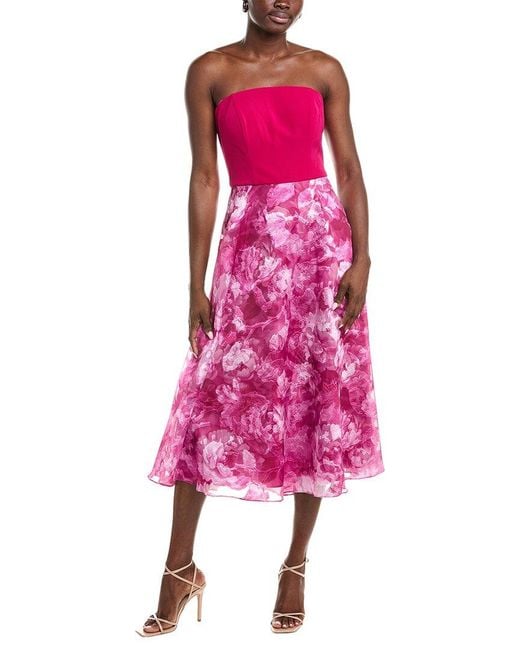 Rene Ruiz Pink Jacquard Organza Midi Dress