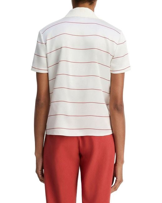 Vince White Knit Collar Stripe Polo Shirt