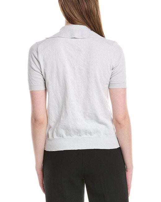 Lafayette 148 New York White V-neck Cashmere & Silk-blend Polo Sweater
