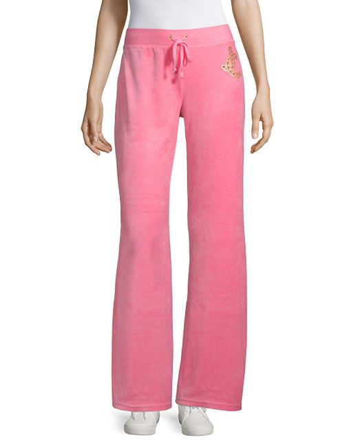 Juicy Couture Pink Wide-leg Velour Track Pants