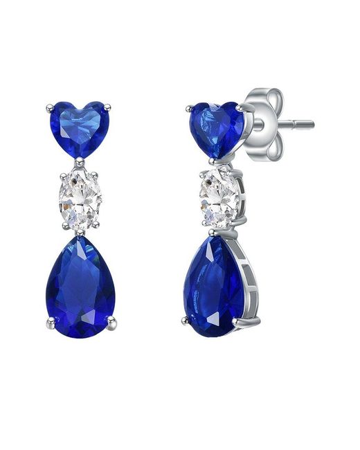 Genevive Jewelry Blue Silver Cz Drop Earrings