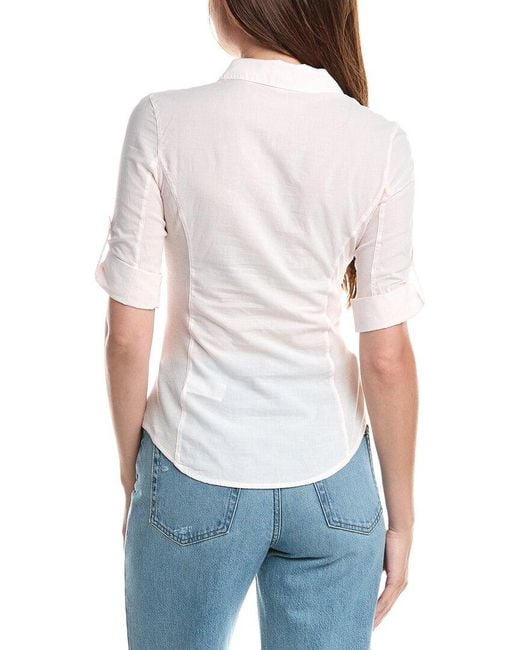 James Perse White 3/4-Sleeve Paneled Shirt