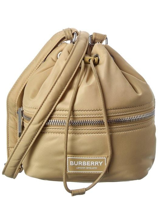 Burberry Natural Yeoju Nylon & Leather Bucket Bag