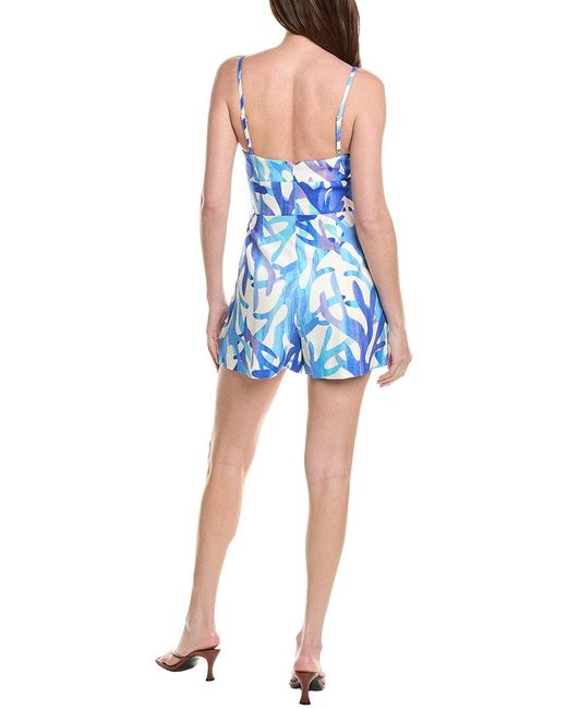 MILLY Blue Anya Under The Sea Linen-Blend Romper
