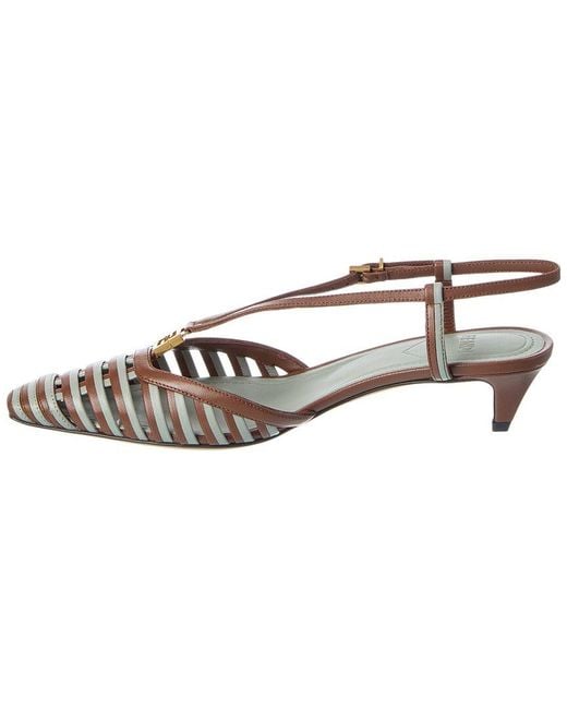 Fendi Metallic Ffold Leather Slingback Pump