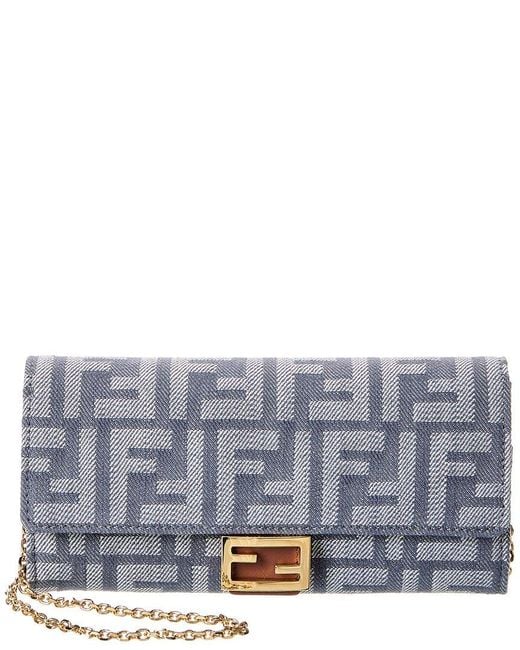 Fendi Gray Baguette Denim & Leather Wallet On Chain