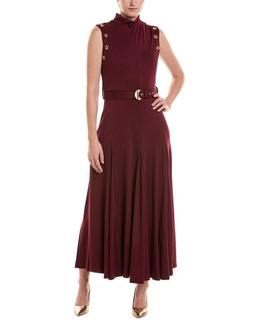 Taylor Red Mock Neck Solid Midi Dress
