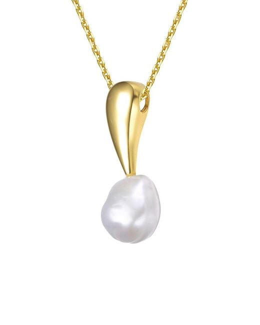 Rachel Glauber Metallic 14k Over Silver Pearl Pendant Necklace